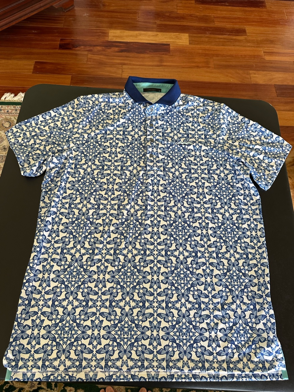 Greyson Golf Men's Blue White Butterfly Pattern Polo Shirt Size XL